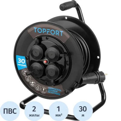 Удлинитель ПВС Topfort 2х1 30м на катушке (б/з), 2280807