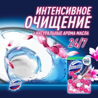 Блок для унитаза ДОМЕСТОС ПАУЕР 5 ДУО Ледяная магнолия 2х55гр на блистере, 1442628
