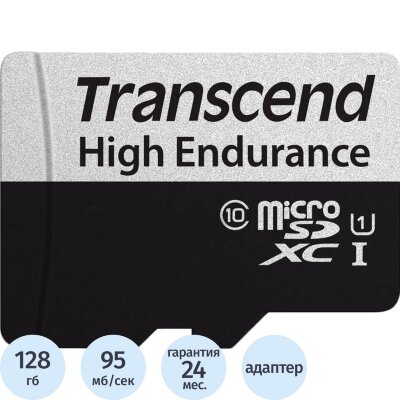 Карта памяти Transcend 128GB microSDXC Class 10 UHS-I U1 R100 TS128GUSD350V, 1633343