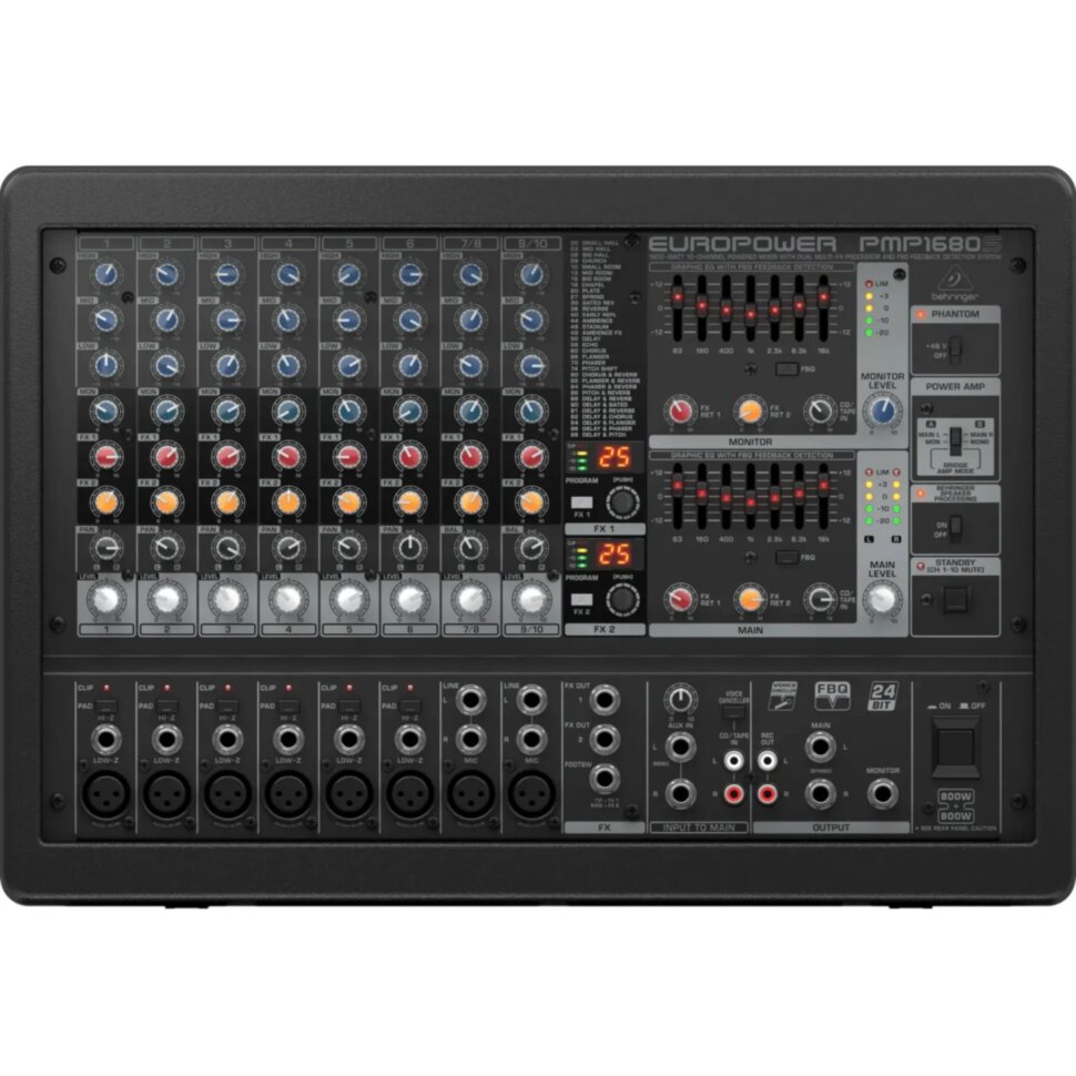Микшер-усилитель Behringer PMP1680S, 2х600Вт 4 Ом, 12 каналов, эквалайзер, 2560875