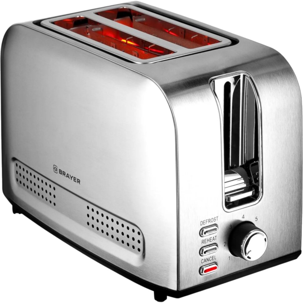 Тостер BRAYER 2110BR,850Вт,7реж,автодогр,размор,,автоотключ,2тост,съем.подд, 2280925
