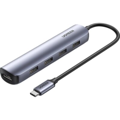 Разветвитель USB Ugreen CM417 (20197) USB-C to 4xUSB 3.0+HDMI, серый, 1796201