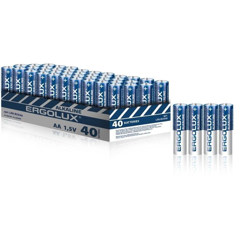 Батарейка Ergolux Alkaline BOX40 LR6  (ПРОМО, LR6 BOX40, 1.5В) 40шт/уп, 1756378