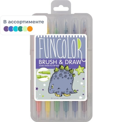 Фломастеры КИСТОЧКИ ДВУСТОРОННИЕ FUNCOLOR 12цв,в пластиковом пенале 32-0047, 1110537