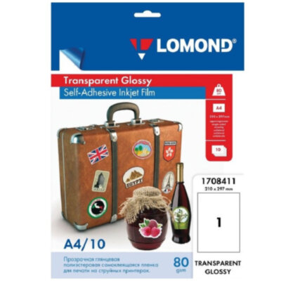 Пленка для проекторов Lomond (1708411) самокл. д/струйн. А4 80г/м2, 10л/уп, 1014551
