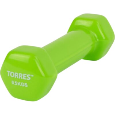 Гантель TORRES 0,5 кг, металл в виниловой оболочке, салатовый, PL522201, 2558216