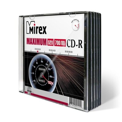 Носители информации CD-R, 52x, Mirex Maximum, Slim/5, UL120052A8F, 838855