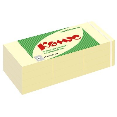 Стикеры КОМУС с клеев.краем 38х51 желтый 12 блоков, 154926