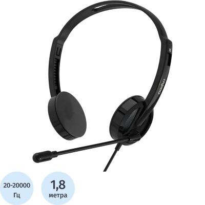 Гарнитура RAPOO (H101) проводная черная, 2138566