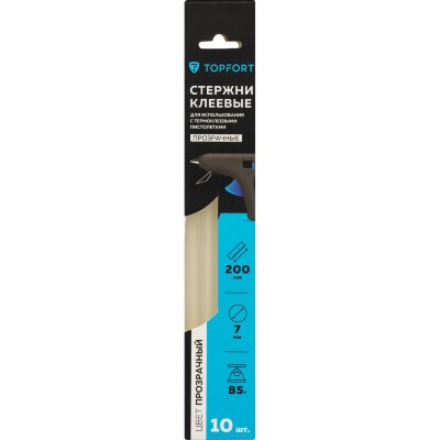 Стержни клеевые прозрачные 7x200, упаковка 10 штук, Topfort, 2128936