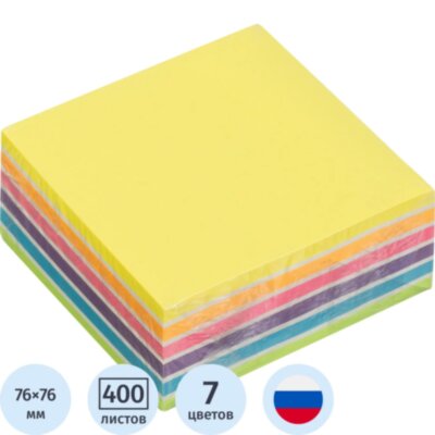 Стикеры Attache с клеев. краем 76х76, 7 цветов, 400 л, 2518895