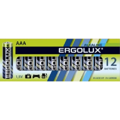 Батарейка Ergolux AAA/LR 03 Alkaline BP-12 (LR 03 BP-12, 1.5В)(12 шт в уп.), 1568796