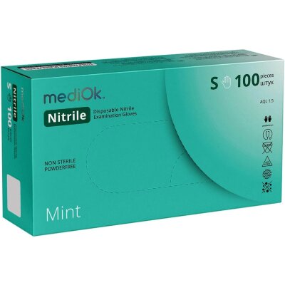 Перчатки нитрил. н/с. н/о, зеленые MediOk (S) 50п/уп, 4гр, 2400875