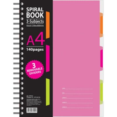 Бизнес-тетрадь 140л,кл,А4,SPIRAL BOOK Розовый,евроспир,обл.пласт,разд.84105, 737337