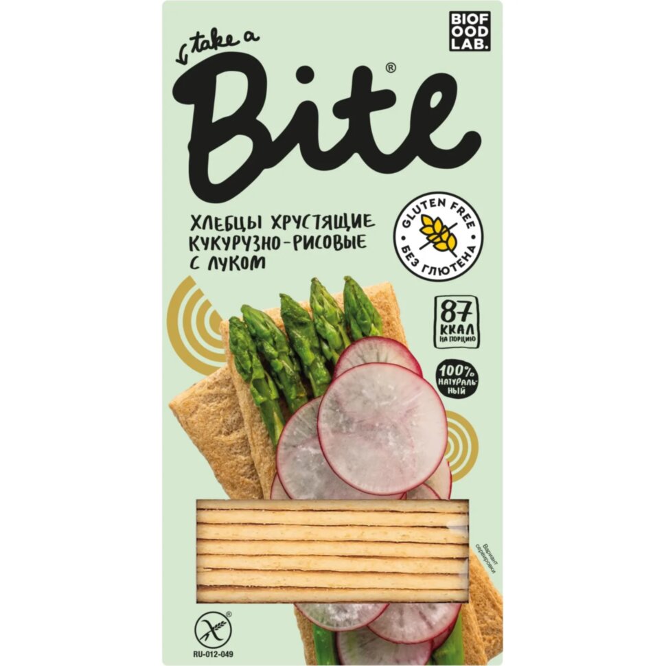 Хлебцы кукурузно-рисовые Bite с луком,без глютена,натуральные, 150г, 1344136
