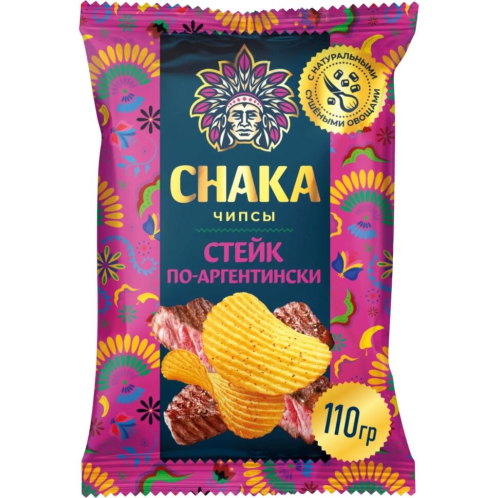 Чипсы картофельные CHAKA со вкусом Стейк по-аргентински, рифлёные, 110г, 2532875