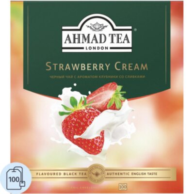 Чай Ahmad Tea Строуберри Крим, черный, пакетики в конвертах, 100x1,5г/уп, 2073879