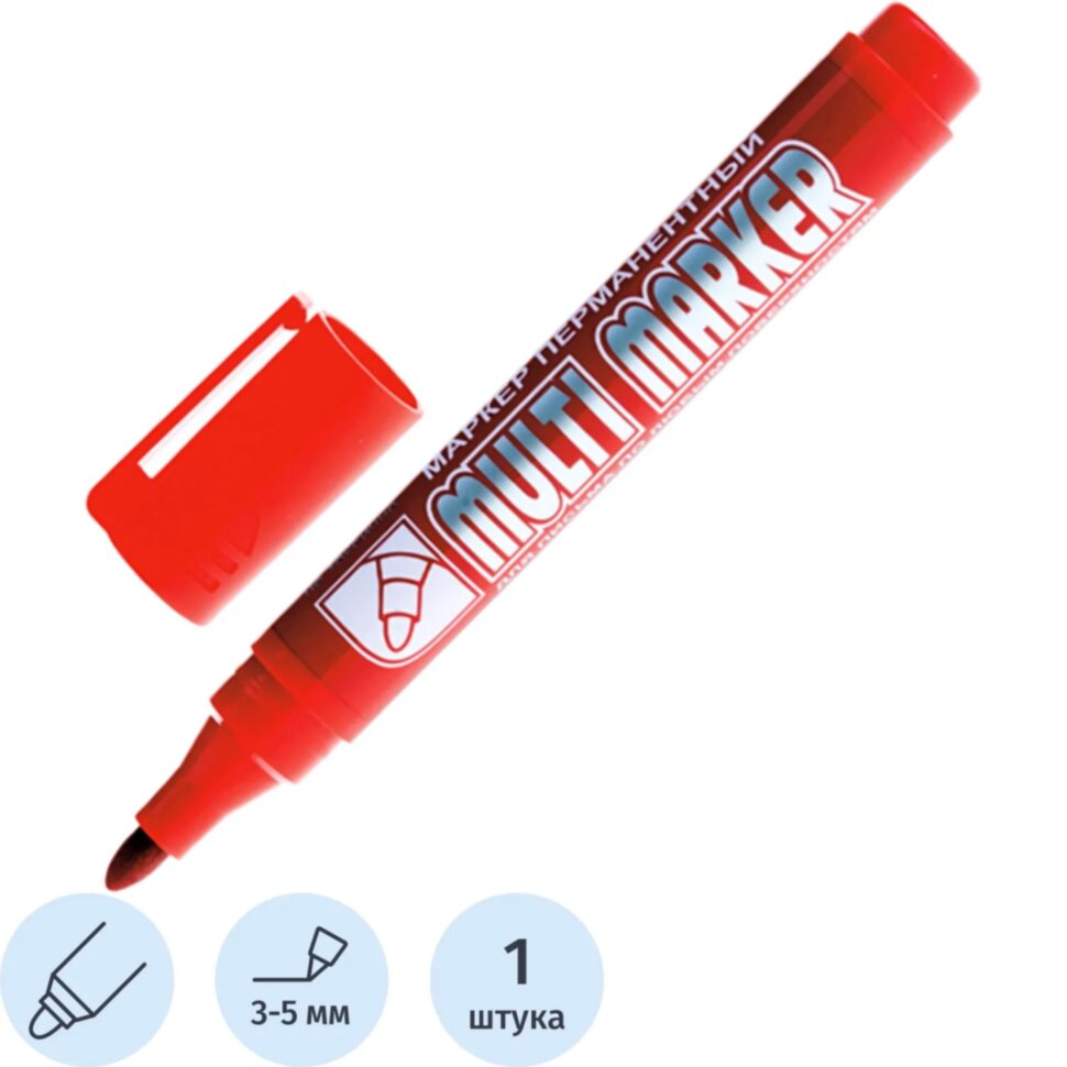 Маркер перманентный Crown Multi Marker 3-5 мм красный, 1556210