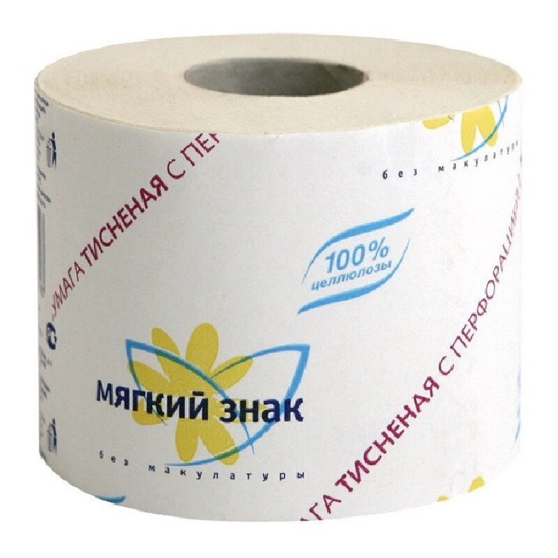 Бумага туалетная 1-сл.Мягкий знак белая с   тисн.51м c28 72рул./уп., 548836