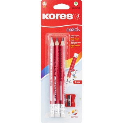 Карандаш чернографитный KORES JUMBO трехгран,HB 3шт+точилка+ластик, 246167