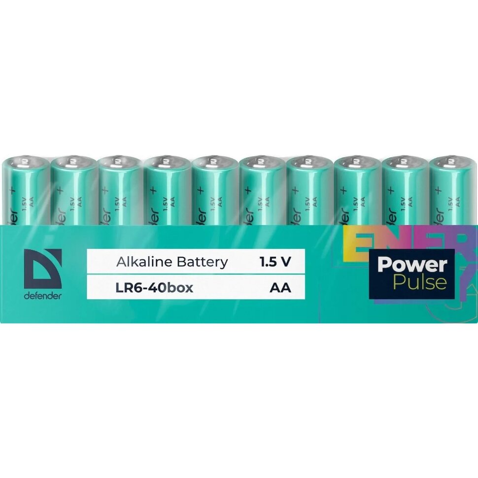 Батарейка DEFENDER алкалиновая LR6-40box AA, бокс 40шт/уп PowerPulse, 2556553