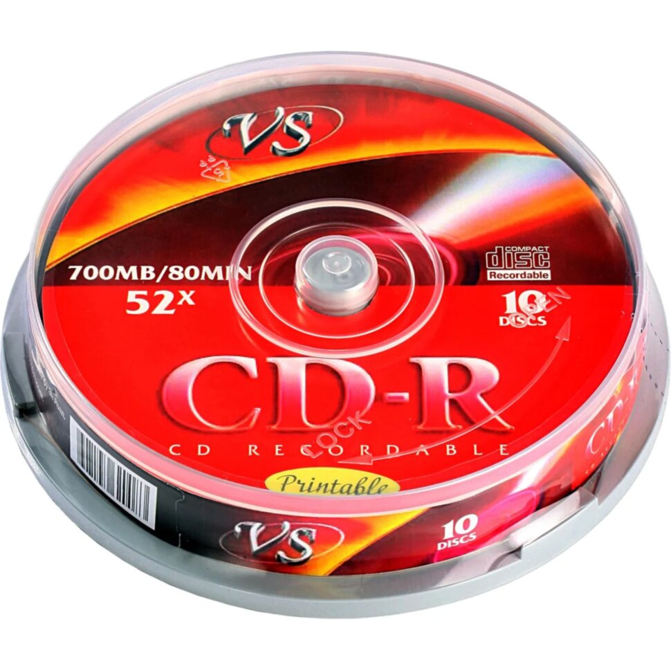 Носители информации CD-R 80 52x, VS, 10шт/уп Ink Print, 1988357