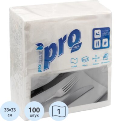 Салфетки бумажные Protissue 1сл 33х33см белые 100л/уп_С232, 1415049
