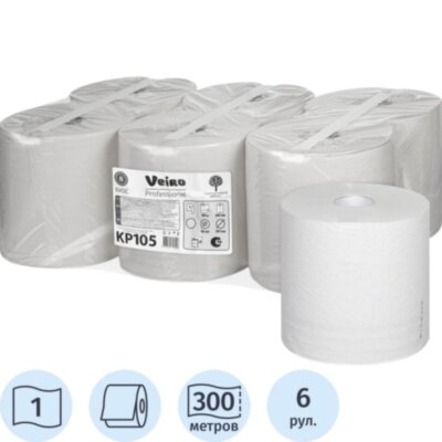 Полотенца бумажные в рул c ЦВ Veiro Professional Basic 1сл300м 6шт/уп KP105, 509556