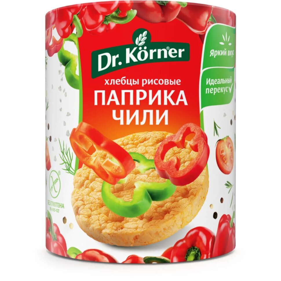Хлебцы Dr.Korner хрустящие Рисовые с паприкой и чили, 80г, 2543317