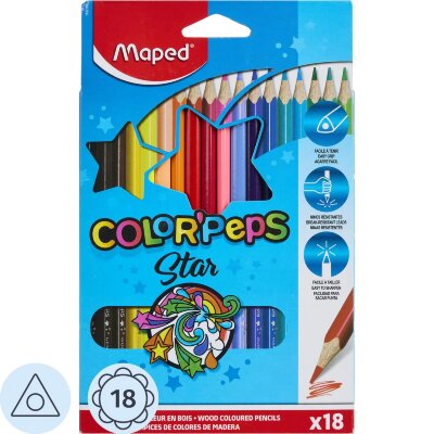 Карандаши цветные Maped COLOR&amp;#039;PEPS STAR трехгранные,дерево,18цв/наб,183218, 453786