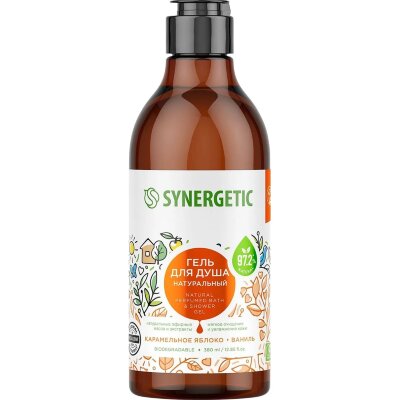 Гель для душа SYNERGETIC карамельное яблоко и ваниль натуральный 380мл, 1469590