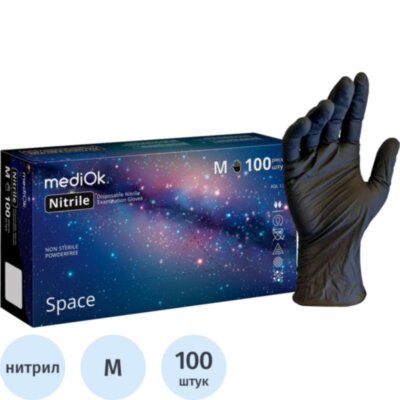 Перчатки нитрил. н/с. н/о, черные MediOk (M) 50п/уп, 3,5гр, 2418512