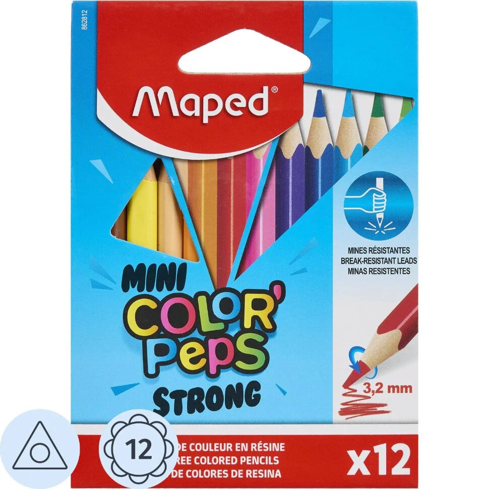 Карандаши цветные Maped COLOR'PEPS STRONG MINI 3хгр,пластик,12цв/наб,862812, 1238410