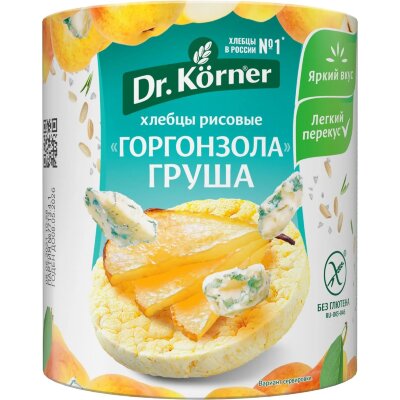 Хлебцы Dr.Korner хрустящие Рисовые сырные &amp;#039;Горгонзола&amp;#039; с грушей, 80г, 2543319