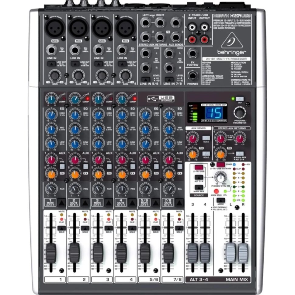 Микшерный пульт Behringer 1204USB, 4 моновхода, 2 стерео, 2 AUX-шины, USB, 2195891