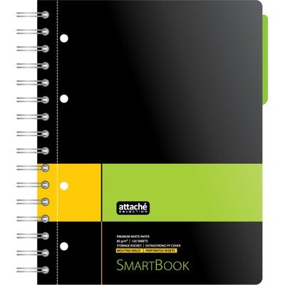 Бизнес-тетрадь SMARTBOOK А5 120л. линейка,спир,микроп,разд,карм,жел-зел, 272650