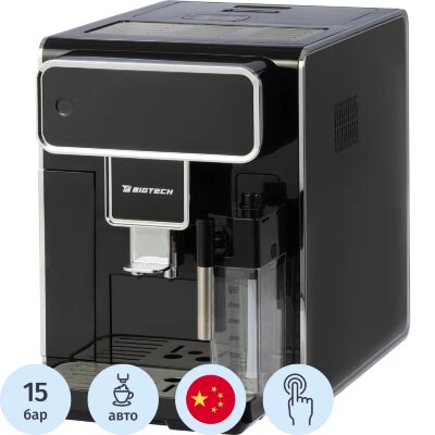 Кофемашина автоматическая BigTech DСМ308,с емк для м-ка,1,5л,зерн 300г,черн, 2288564