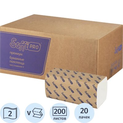 Полотенца бумажные д/дисп SoffiPRO Премиум V-сл 2сл 200шт 20пач/уп_10901422, 2516410