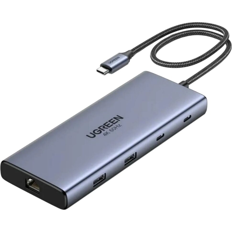 Разветвитель USB UGREEN CM639(45380)10в1 4K@60Hz HDMI+RJ45+SD&TF+PD сер, 2421323