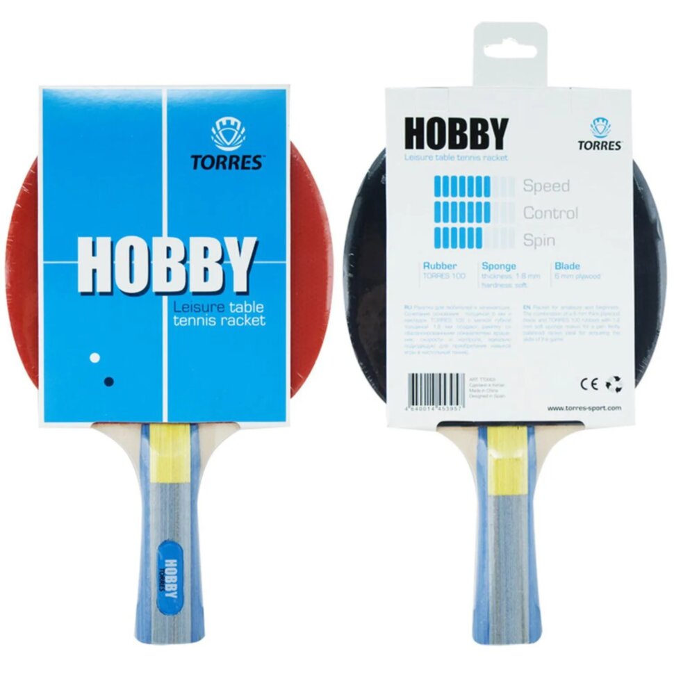 Ракетка для настол. тенниса TORRES Hobby, TT0003, коническая ручка, 1996776