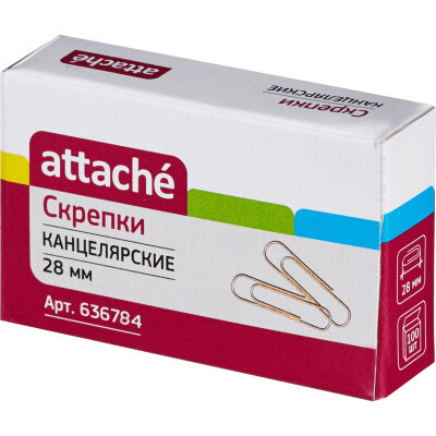 Скрепки Attache омедненные, 28 мм,негофрированные, золотистые, 100 шт/уп, 636784