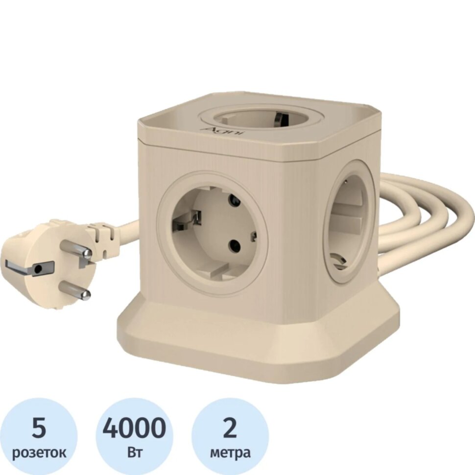 Сетевой фильтр AGNI  5р/2м 2м,слоновая кость(TP-VE4U5E-2m-ivory), 2444465