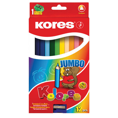 Карандаши цветные 12цв 3-гран,точилка Kores Jumbo 93512.01, 128905