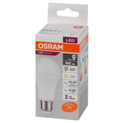 Лампа светодиодная OSRAM LED Value A, 12Вт, 3000К Е27(578975), 1683360