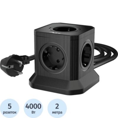 Сетевой фильтр AGNI 5р/2м,черный(TP-VE4U5E-2m-black), 2444466