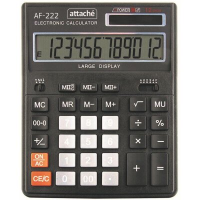 Калькулятор настольный ПОЛН/Р Attache AF-222, 12раз, дв.пит,203x158мм, черн, 1550713