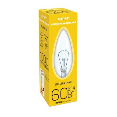 Лампа накаливания СТАРТ свеча/прозрачная 60W E14, 132487